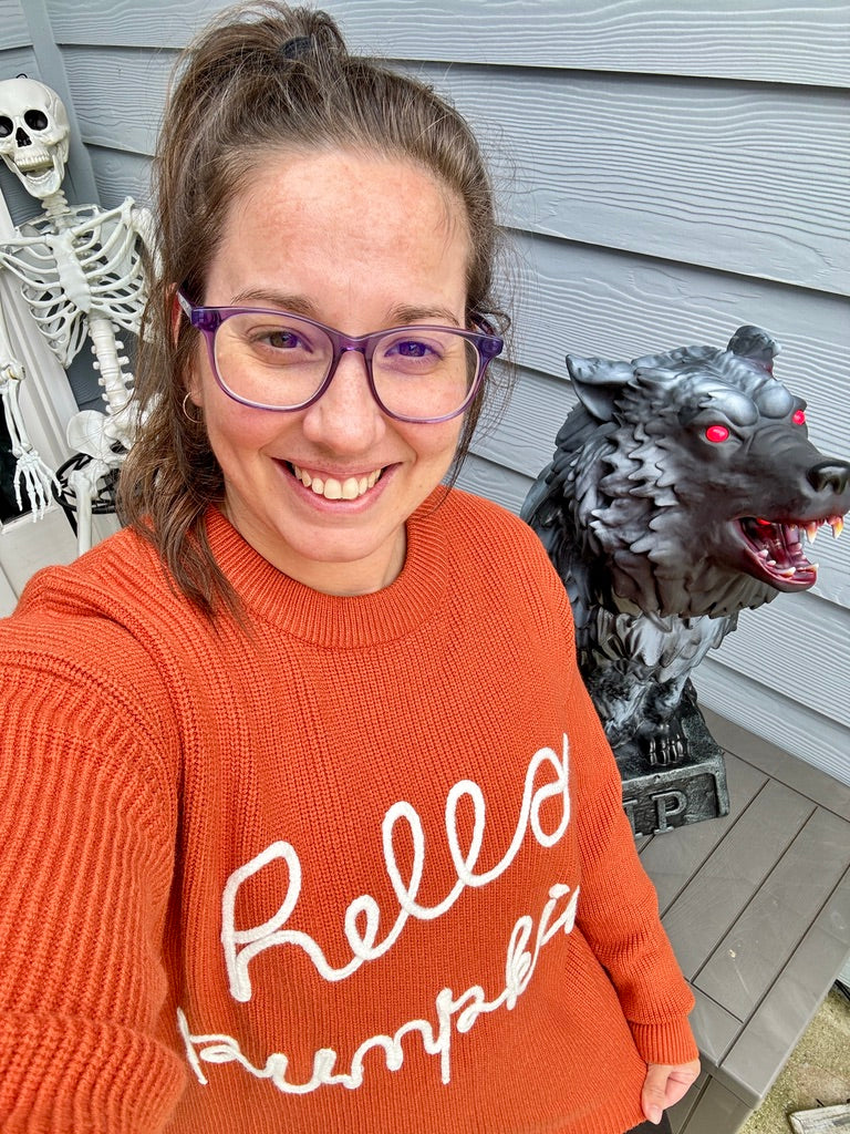 Hello Pumpkin Embroidered Sweater (RTS)