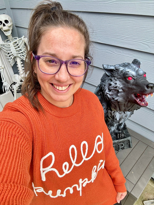 Hello Pumpkin Embroidered Sweater (RTS)