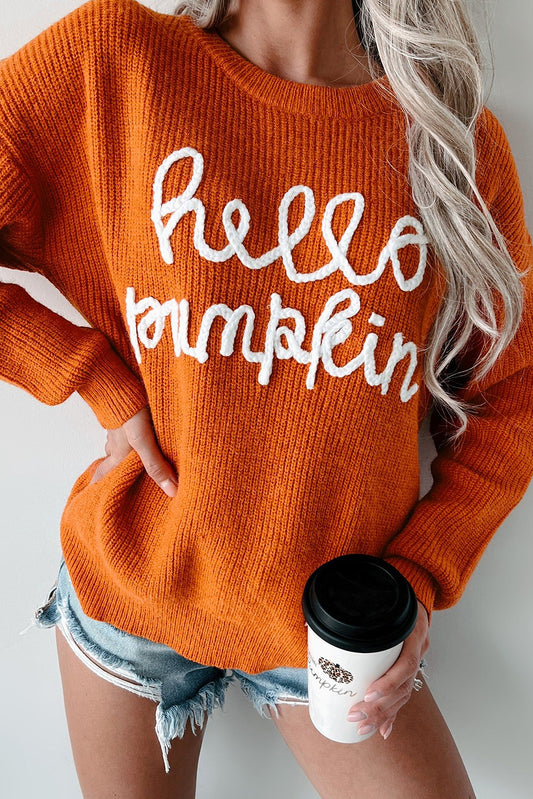 Hello Pumpkin Embroidered Sweater (RTS)