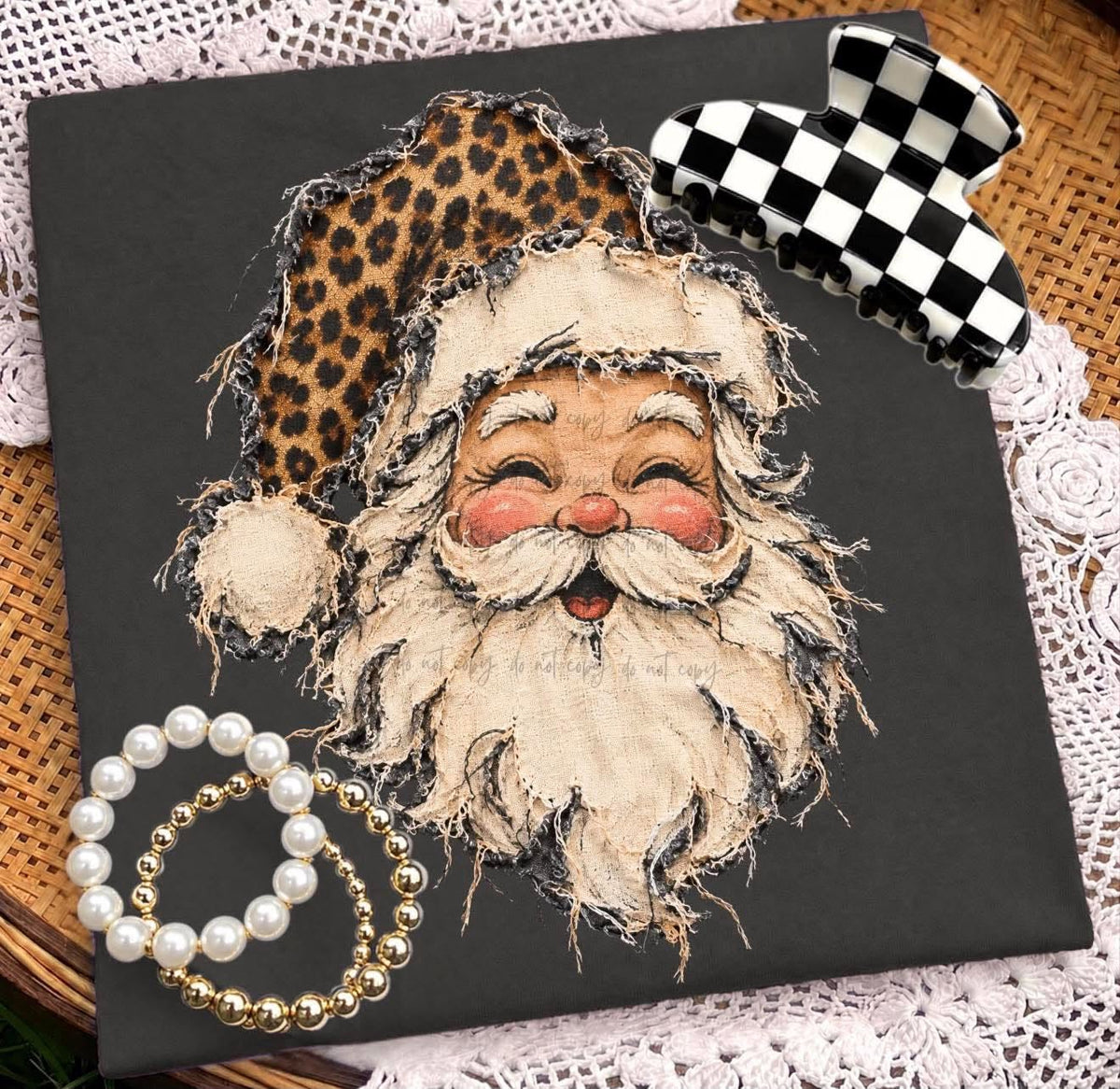 Leopard Hat Santa Faux Fringe Applique