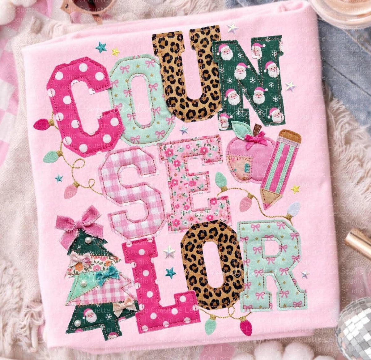 Pink & Leopard School Occupations Faux Applique (MULTIPLE TITLES)