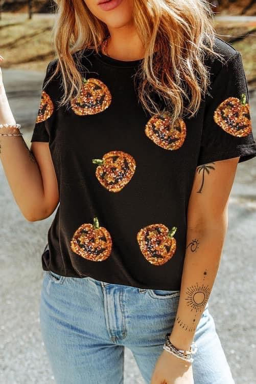Sequin Pumpkin Patch Tee (RTS)