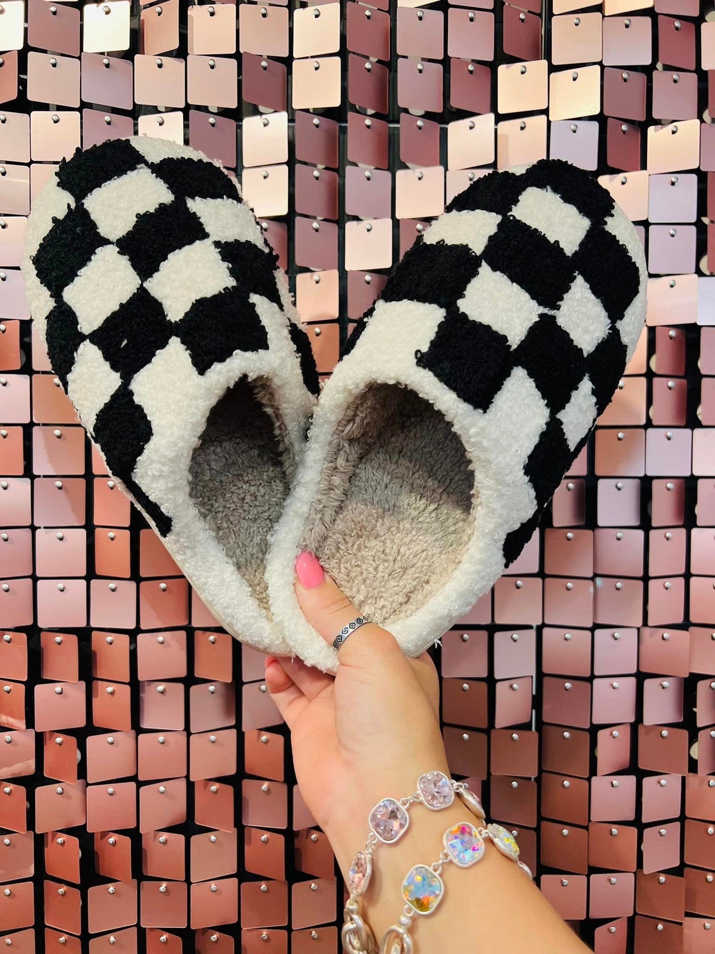 Black Checkered Slippers (RTS)