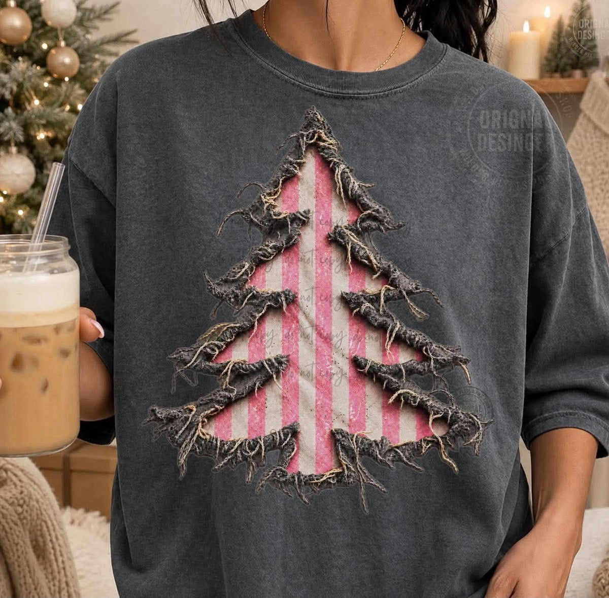 Pink Striped Tree Faux Applique Fringe