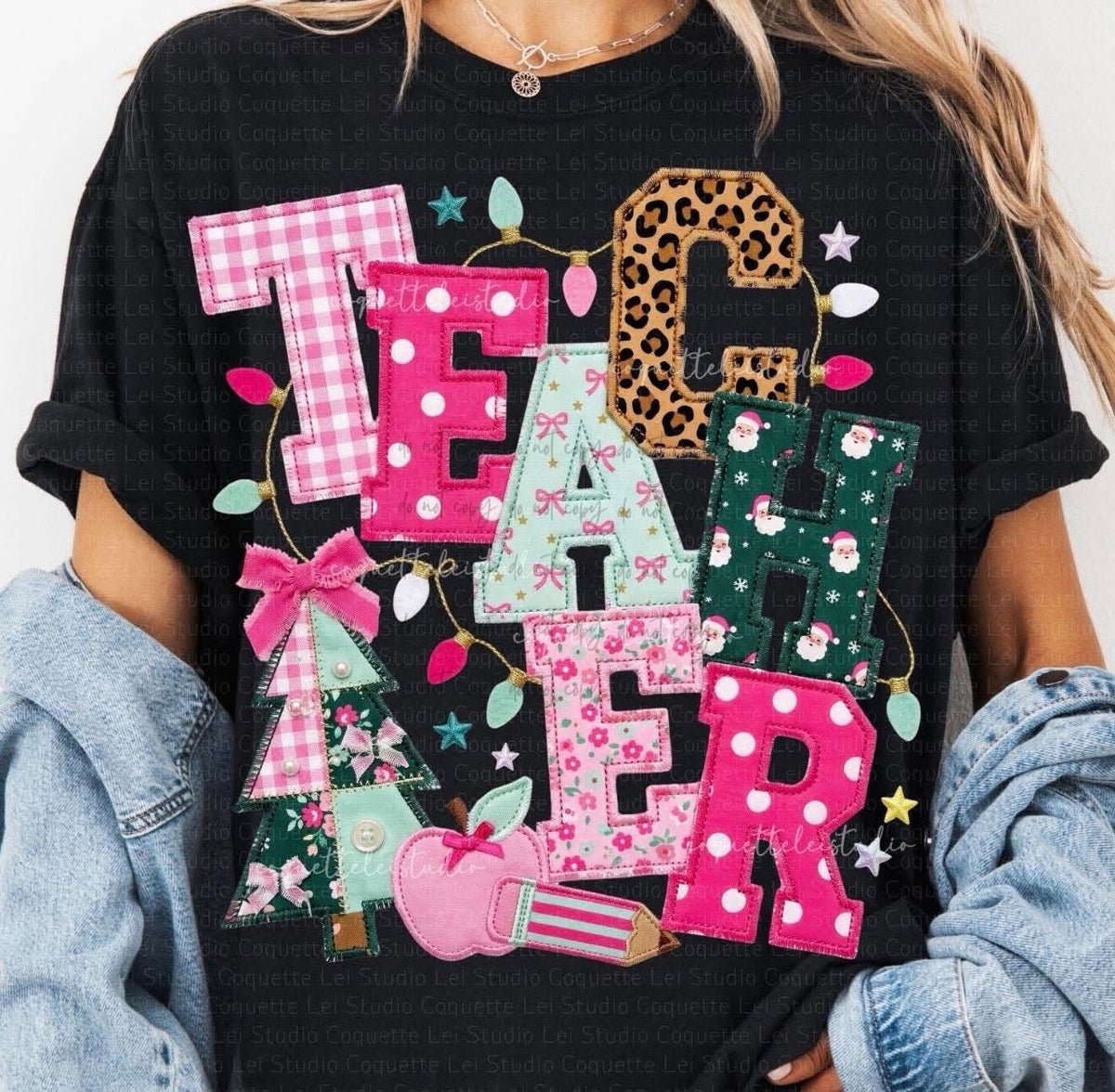 Pink & Leopard School Occupations Faux Applique (MULTIPLE TITLES)