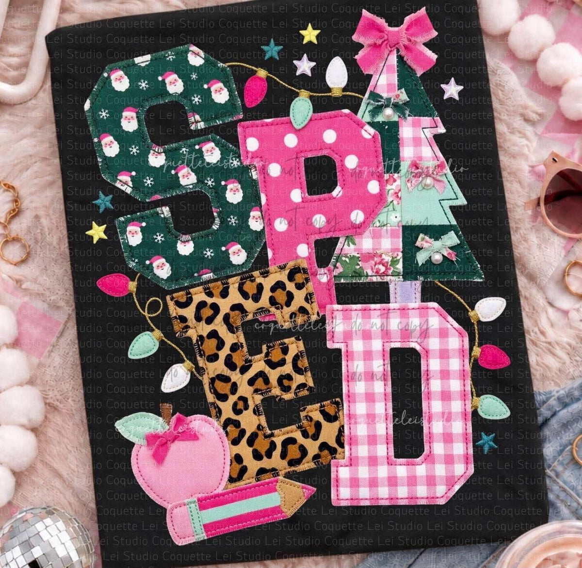 Pink & Leopard School Occupations Faux Applique (MULTIPLE TITLES)