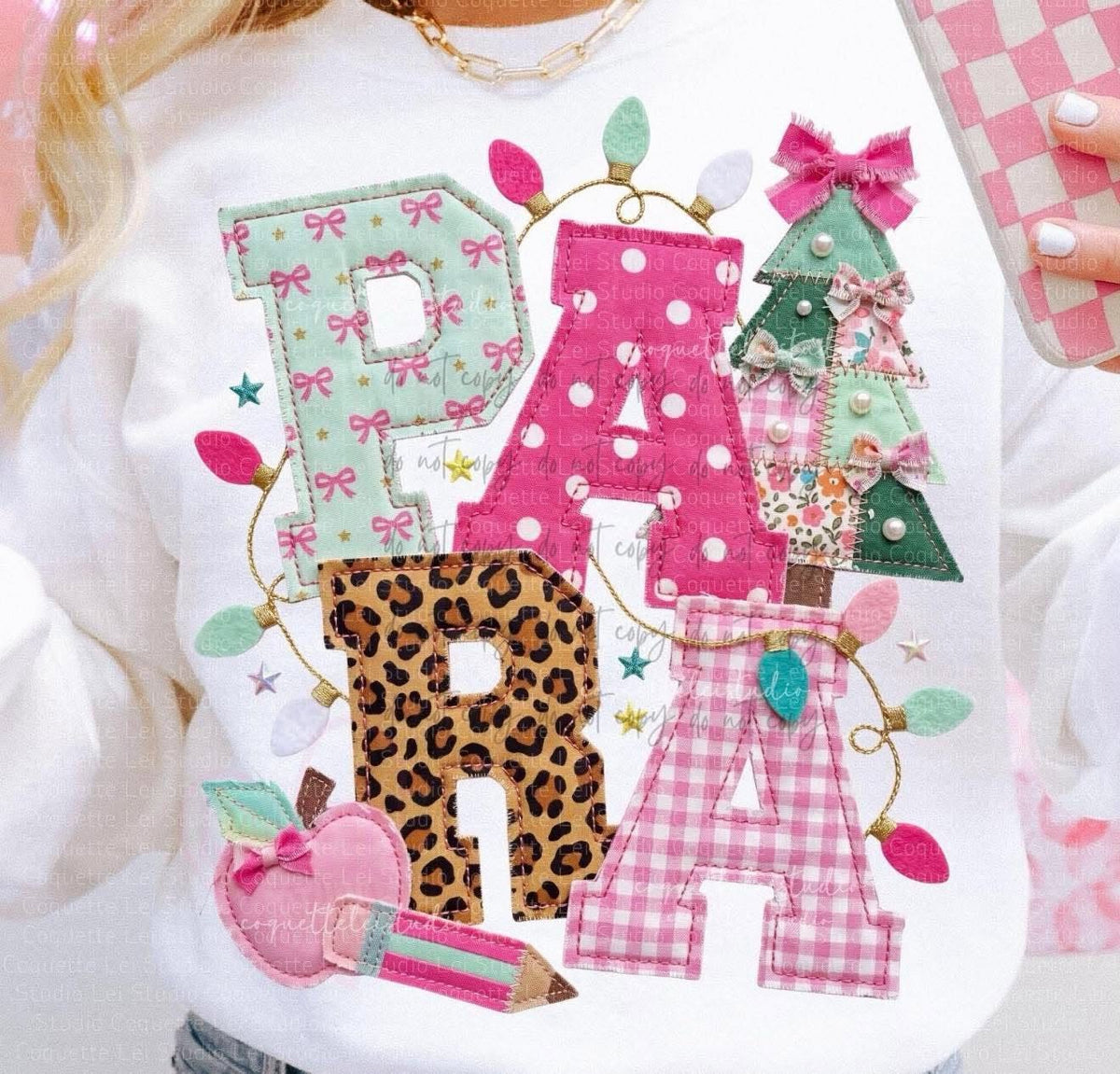 Pink & Leopard School Occupations Faux Applique (MULTIPLE TITLES)