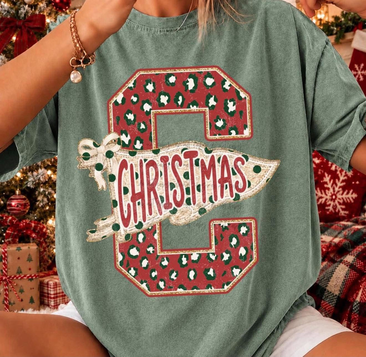 Varsity C Christmas Pennant Faux Glitter