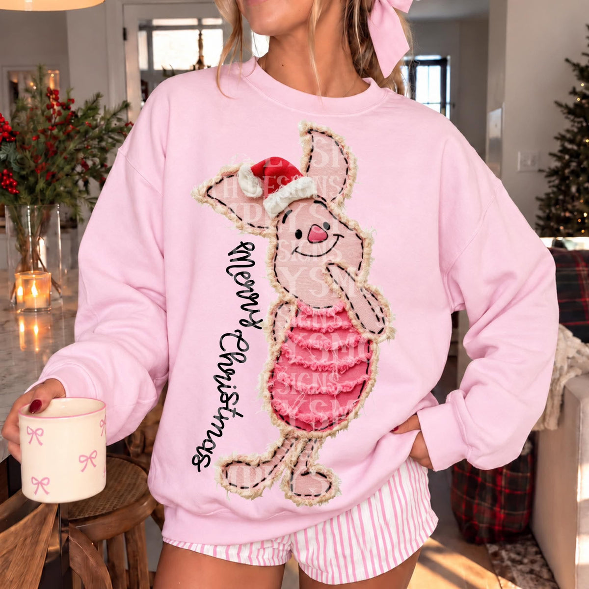 Christmas Characters Faux Frayed Fabric Texture (MULTIPLE DESIGNS)