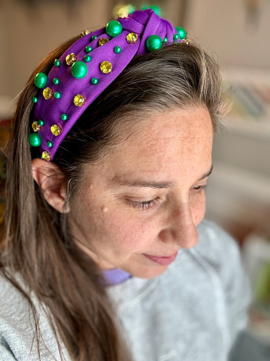 Purple Beaded Mardi Headband (RTS)