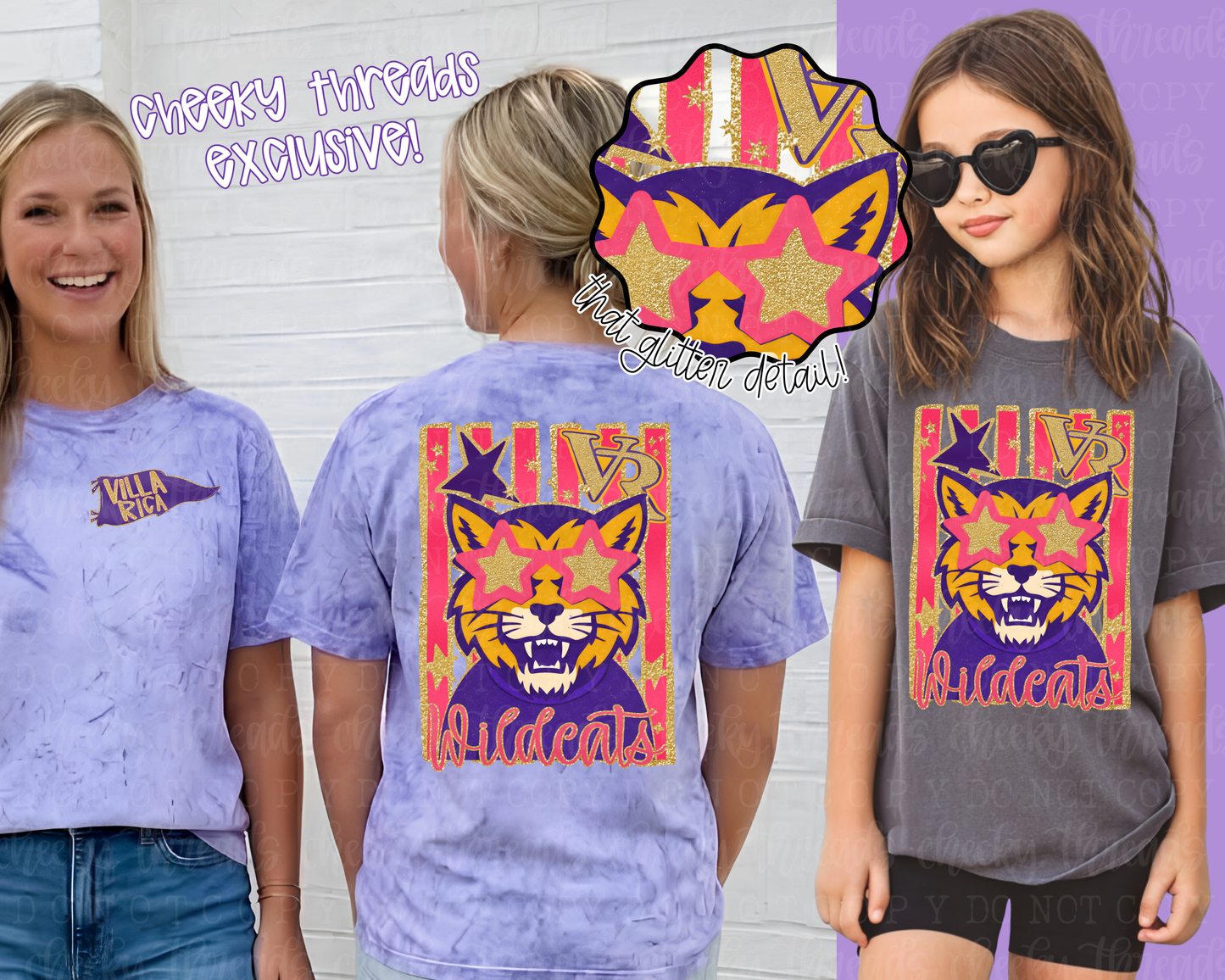 Faux Glitter Striped Wildcats FRONT PRINT ONLY {adult}