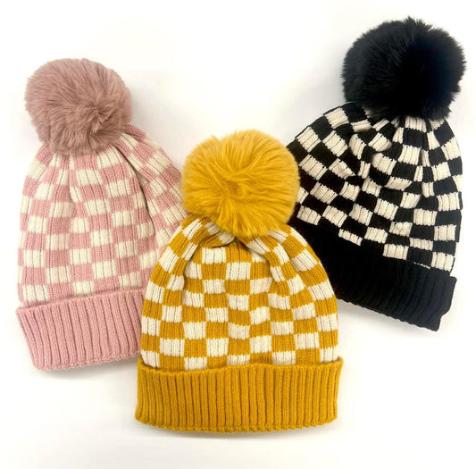 Checkered Winter Pom Hat (RTS)