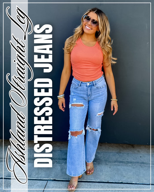 ASHLAND STRAIGHT LEG DISTRESSED JEANS (RTS)