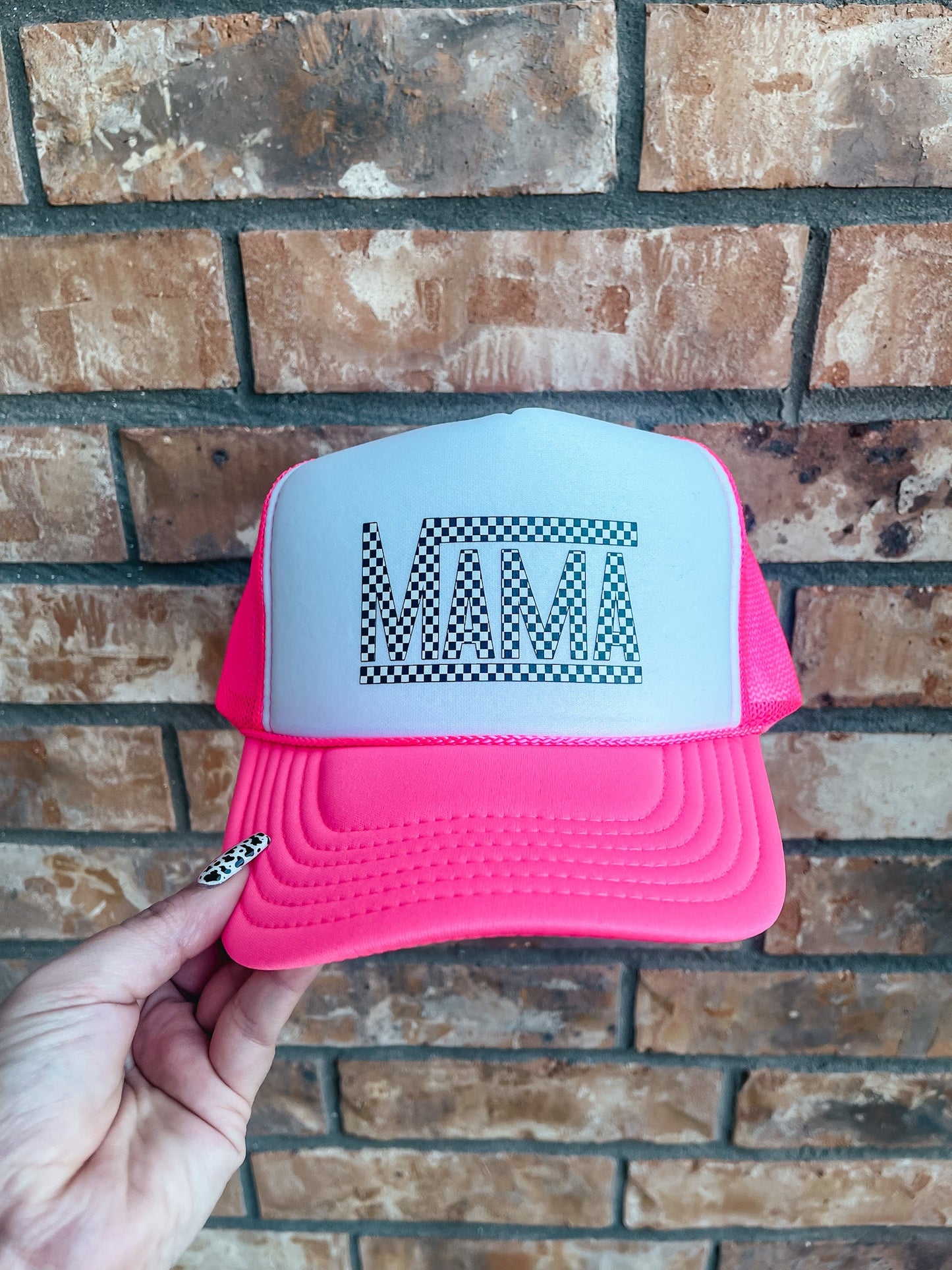 Checkered Mama Trucker Hat - Multiple Colors