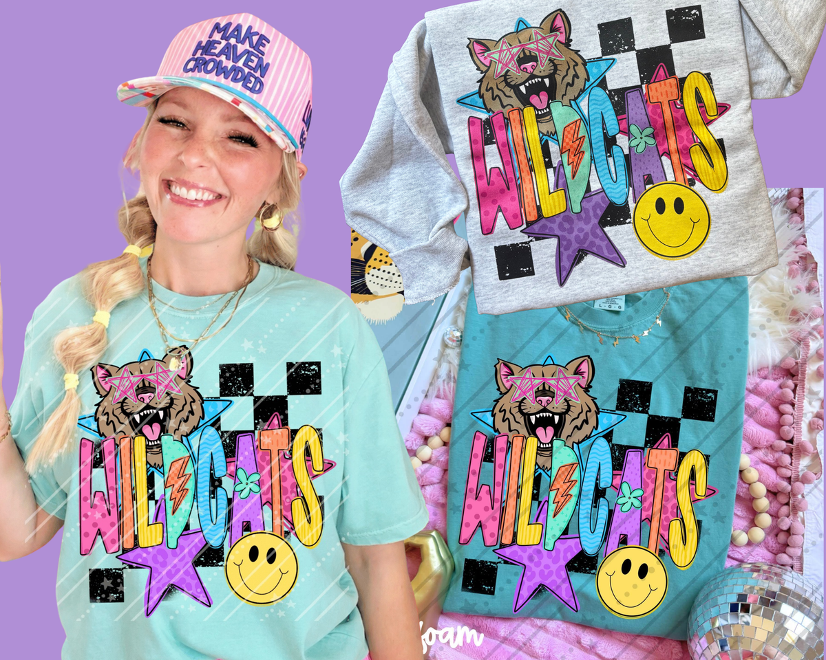 Bright Star-Eyed Wildcats w/ Distressed Checkers
