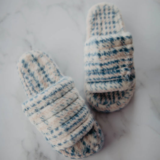 Blue Faux Fur Slippers (RTS)