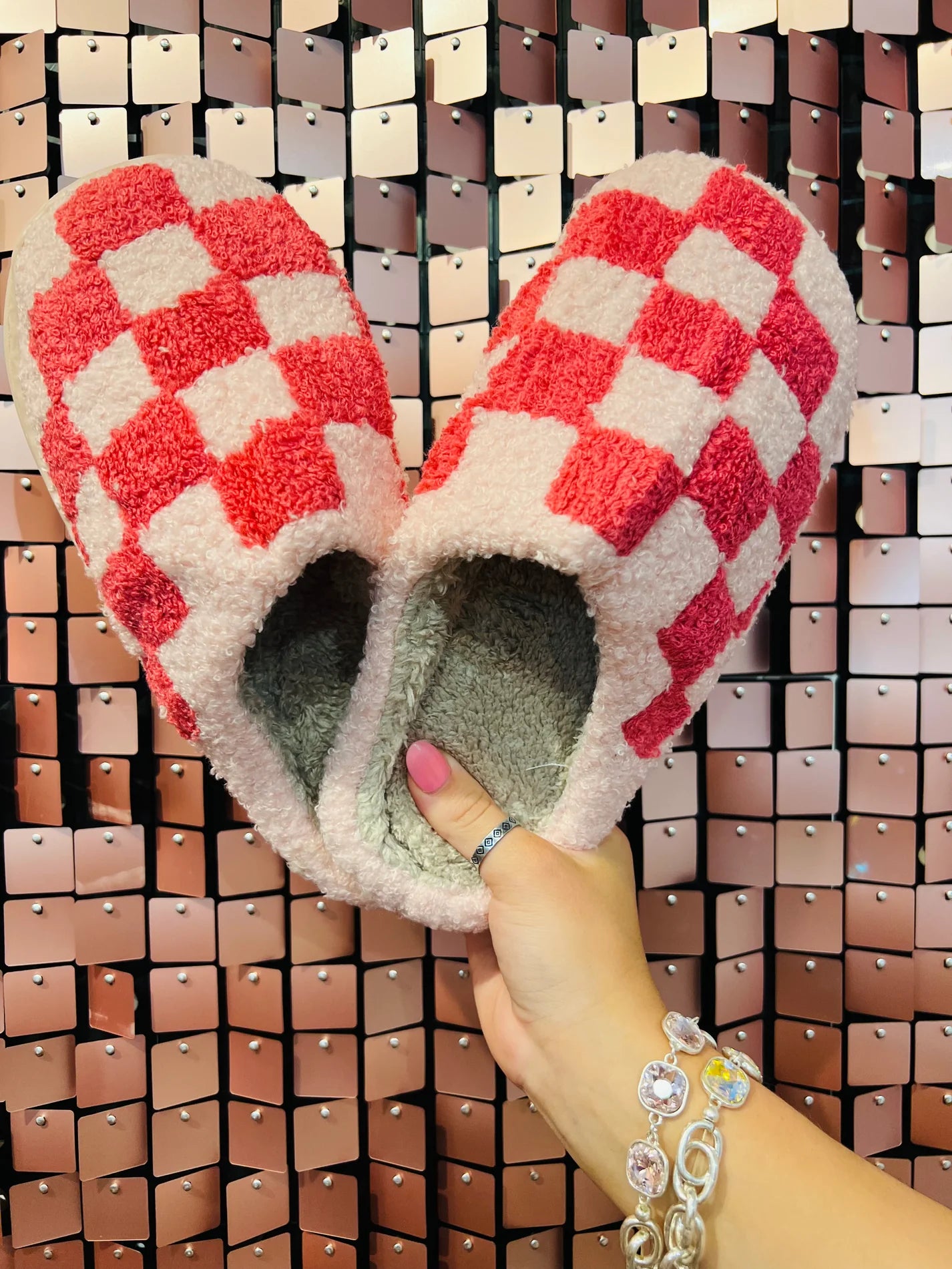 Pink Checkered Slippers (RTS)